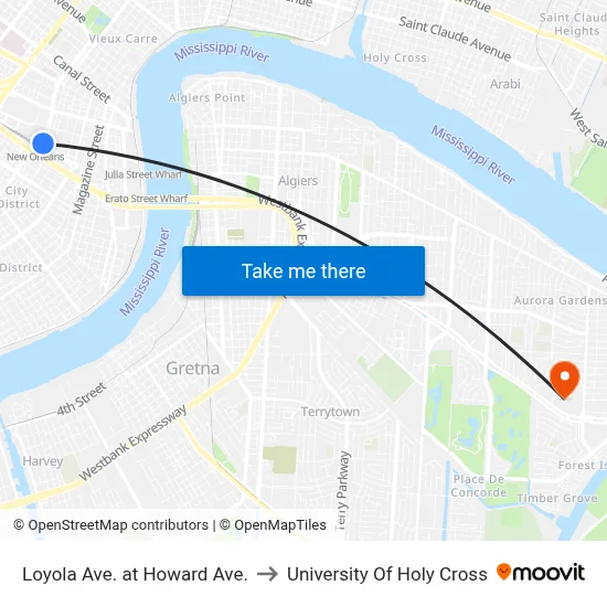 Loyola Ave. at Howard Ave. to University Of Holy Cross map