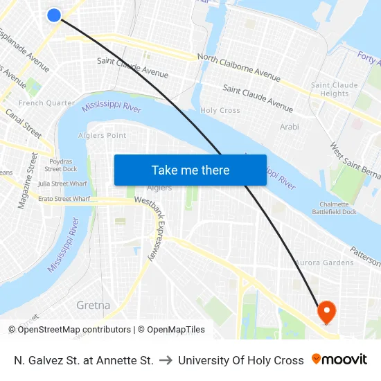 N. Galvez St. at Annette St. to University Of Holy Cross map