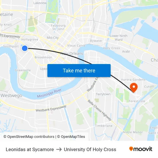 Leonidas at Sycamore to University Of Holy Cross map