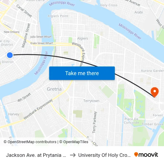 Jackson Ave. at Prytania St. to University Of Holy Cross map
