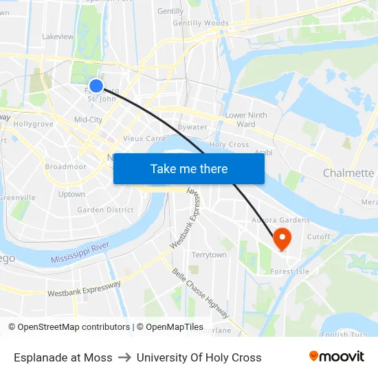 Esplanade at Moss to University Of Holy Cross map