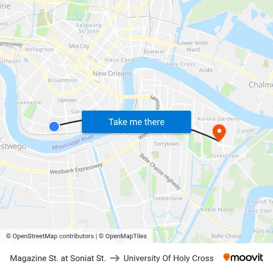Magazine St. at Soniat St. to University Of Holy Cross map