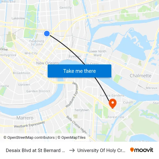 Desaix Blvd at St Bernard Ave to University Of Holy Cross map