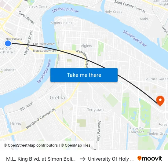 M.L. King Blvd. at Simon Bolivar Ave. to University Of Holy Cross map