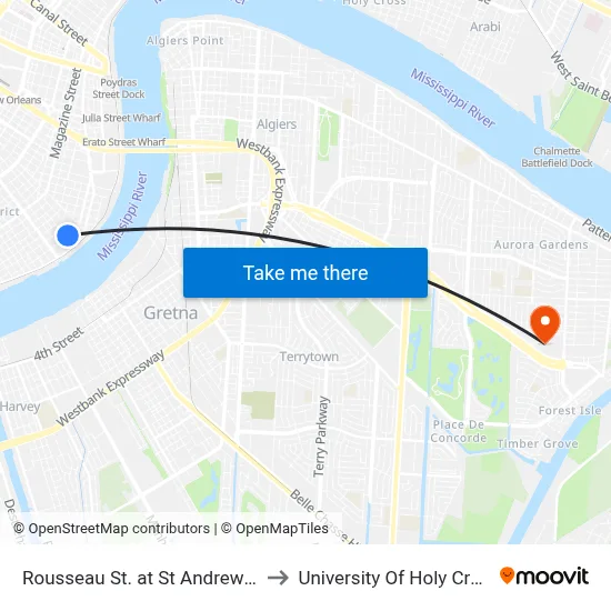 Rousseau St. at St Andrew St. to University Of Holy Cross map