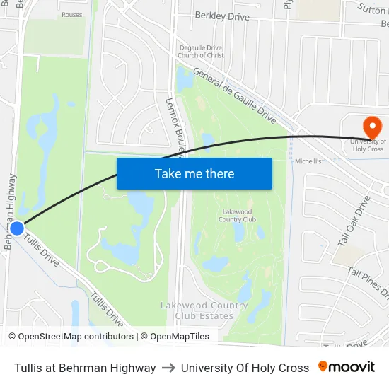 Tullis at Behrman Highway to University Of Holy Cross map