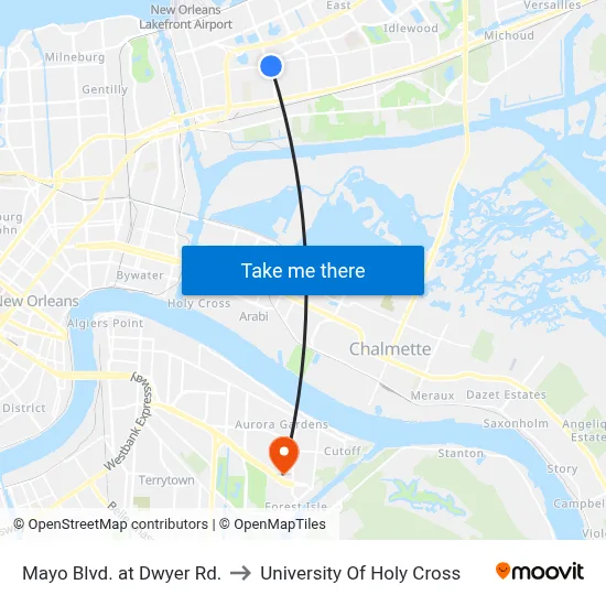 Mayo Blvd. at Dwyer Rd. to University Of Holy Cross map