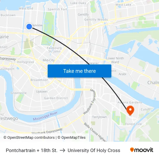 Pontchartrain + 18th St. to University Of Holy Cross map