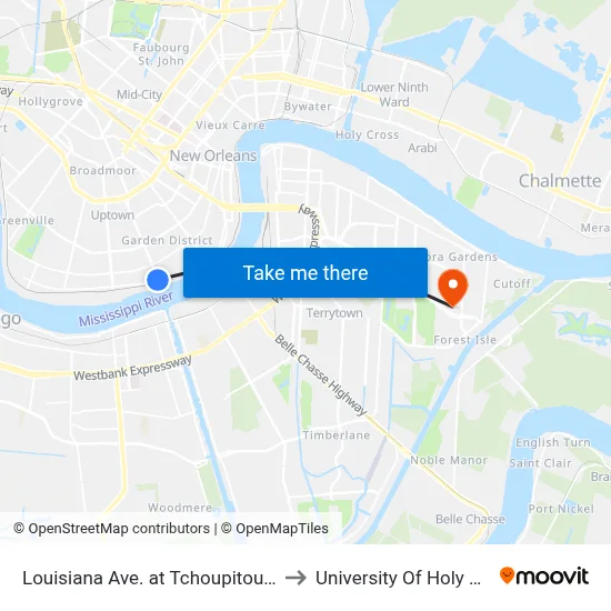Louisiana Ave. at Tchoupitoulas St. to University Of Holy Cross map