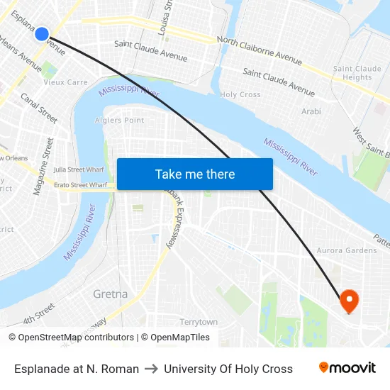 Esplanade at N. Roman to University Of Holy Cross map