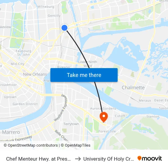 Chef Menteur Hwy. at Press Dr. to University Of Holy Cross map