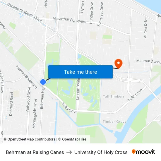 Behrman at Raising Canes to University Of Holy Cross map