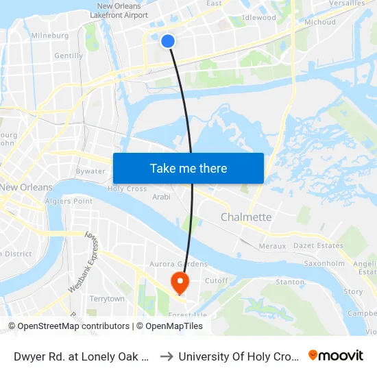 Dwyer Rd. at Lonely Oak Dr. to University Of Holy Cross map