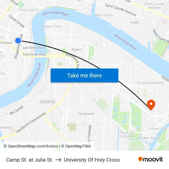 Camp St. at Julia St. to University Of Holy Cross map