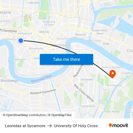 Leonidas at Sycamore to University Of Holy Cross map