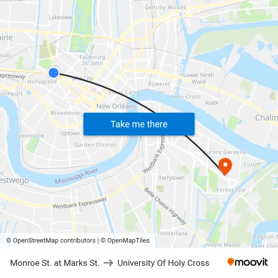 Monroe St. at Marks St. to University Of Holy Cross map