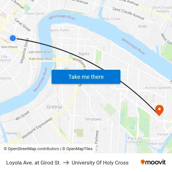 Loyola Ave. at Girod St. to University Of Holy Cross map
