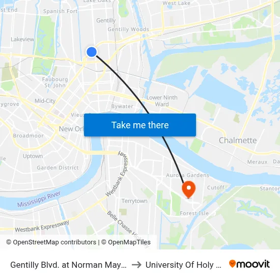 Gentilly Blvd. at Norman Mayer Ave. to University Of Holy Cross map