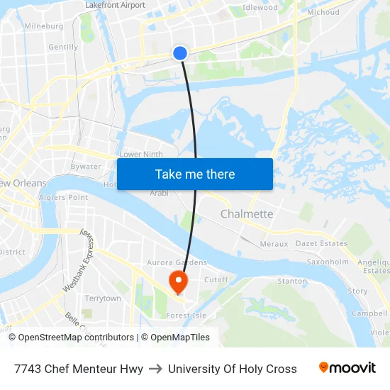7743 Chef Menteur Hwy to University Of Holy Cross map