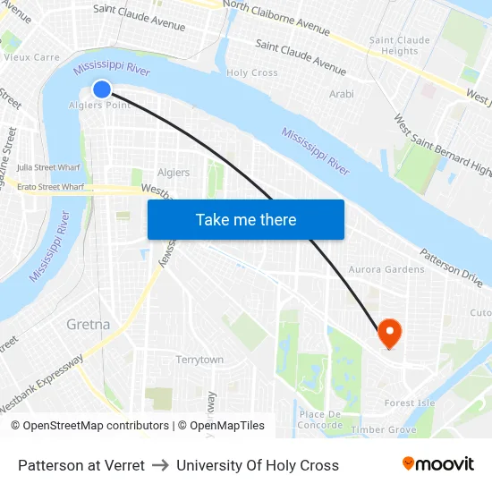 Patterson at Verret to University Of Holy Cross map