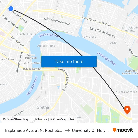Esplanade Ave. at N. Rocheblave St. to University Of Holy Cross map