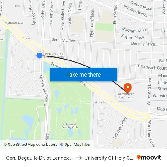 Gen. Degaulle Dr. at Lennox Blvd. to University Of Holy Cross map