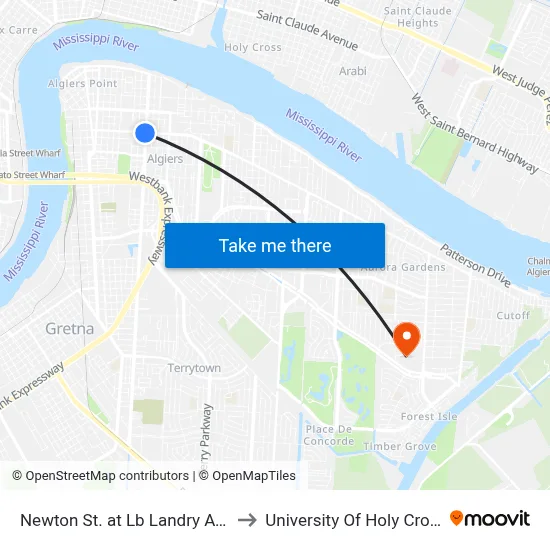 Newton St. at Lb Landry Ave. to University Of Holy Cross map