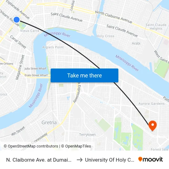 N. Claiborne Ave. at Dumaine St. to University Of Holy Cross map