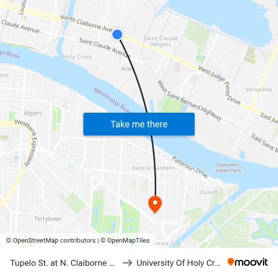 Tupelo St. at N. Claiborne Ave. to University Of Holy Cross map