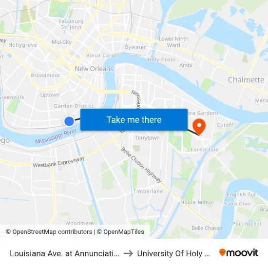 Louisiana Ave. at Annunciation St. to University Of Holy Cross map