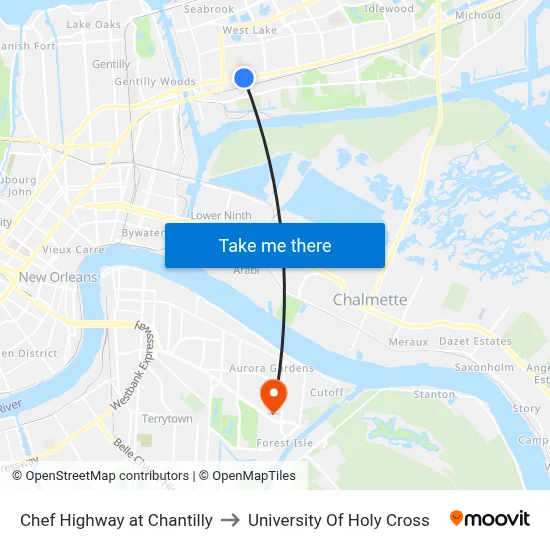 Chef Highway at Chantilly to University Of Holy Cross map