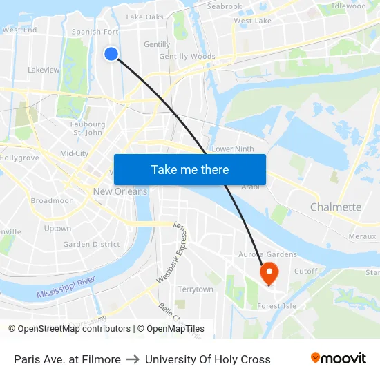 Paris Ave. at Filmore to University Of Holy Cross map