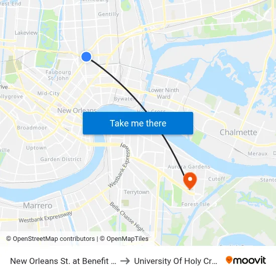 New Orleans St. at Benefit St. to University Of Holy Cross map