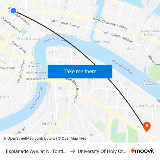 Esplanade Ave. at N. Tonti St. to University Of Holy Cross map