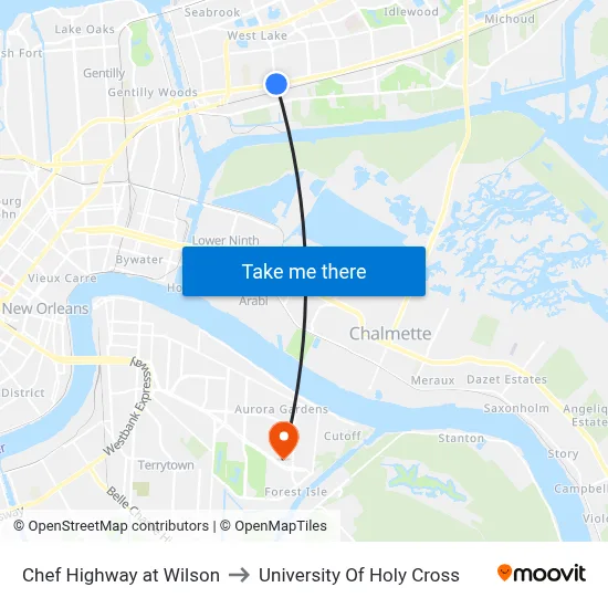 Chef Highway at Wilson to University Of Holy Cross map