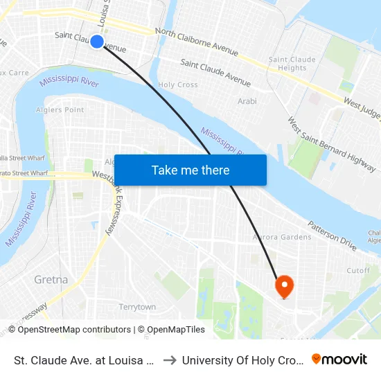 St. Claude Ave. at Louisa St. to University Of Holy Cross map