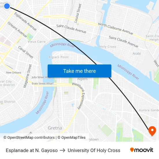 Esplanade at N. Gayoso to University Of Holy Cross map
