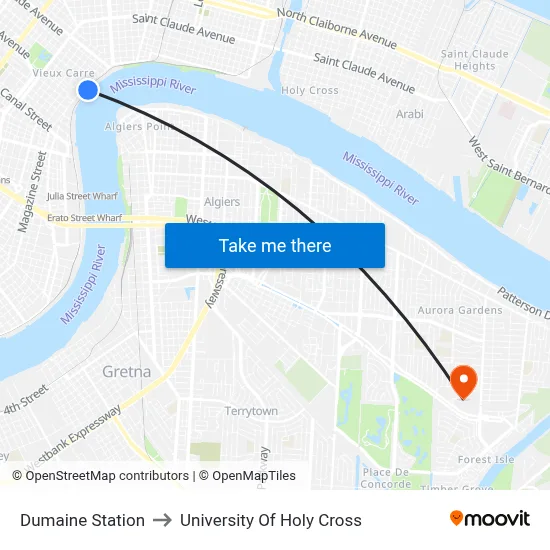 Dumaine Station to University Of Holy Cross map