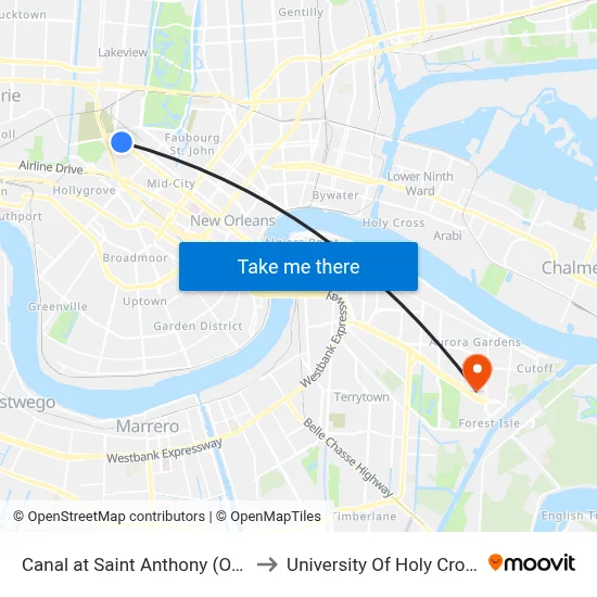 Canal at Saint Anthony (Out) to University Of Holy Cross map