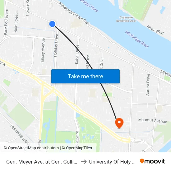 Gen. Meyer Ave. at Gen. Collins Ave. to University Of Holy Cross map