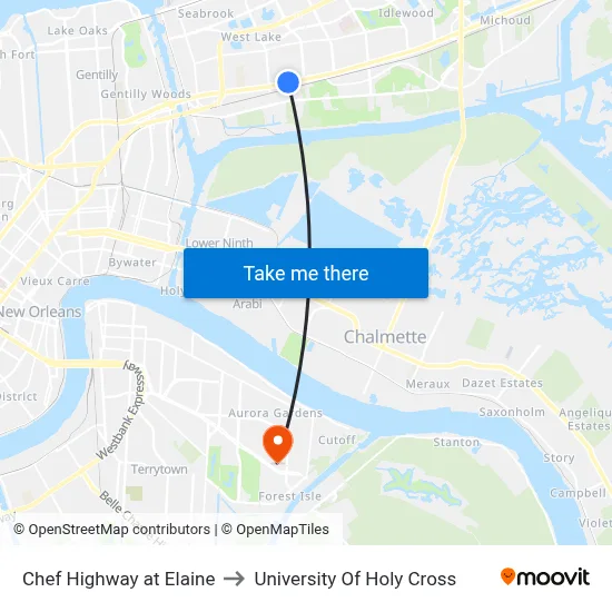 Chef Highway at Elaine to University Of Holy Cross map