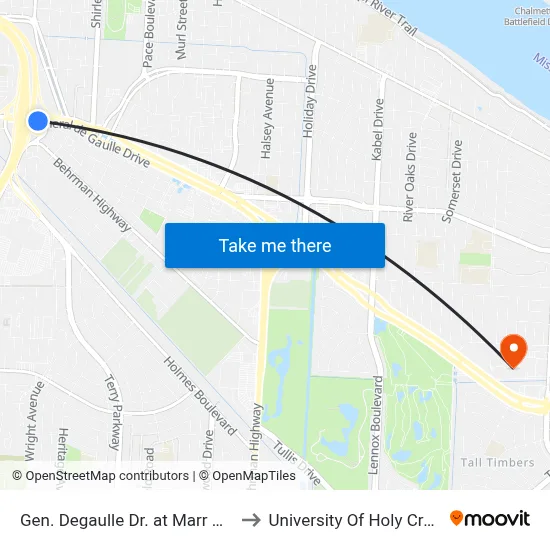 Gen. Degaulle Dr. at Marr Ave. to University Of Holy Cross map