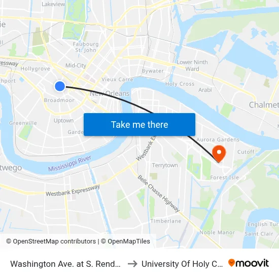 Washington Ave. at S. Rendon St. to University Of Holy Cross map