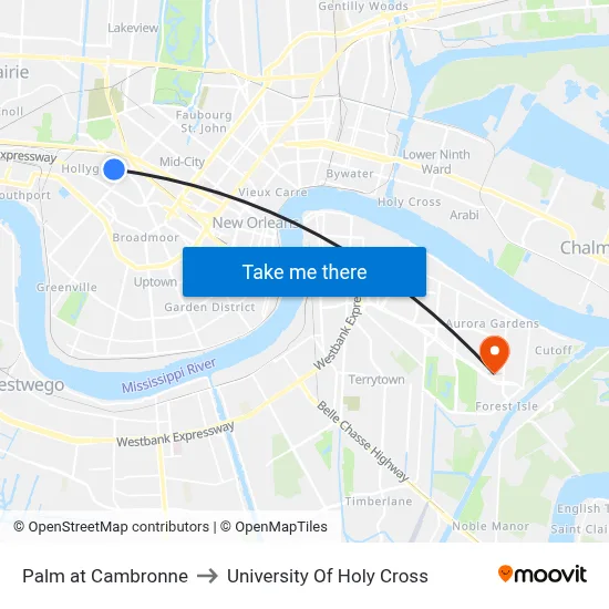 Palm at Cambronne to University Of Holy Cross map