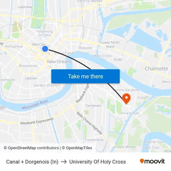 Canal + Dorgenois (In) to University Of Holy Cross map