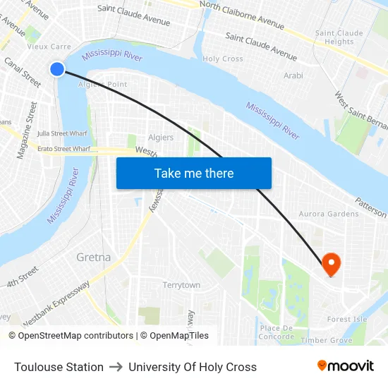 Toulouse Station to University Of Holy Cross map