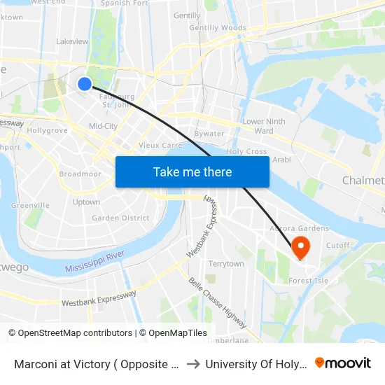 Marconi at Victory ( Opposite Delgado) to University Of Holy Cross map