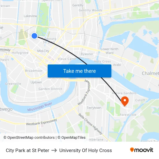 City Park at St Peter to University Of Holy Cross map