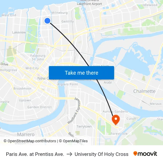 Paris Ave. at Prentiss Ave. to University Of Holy Cross map