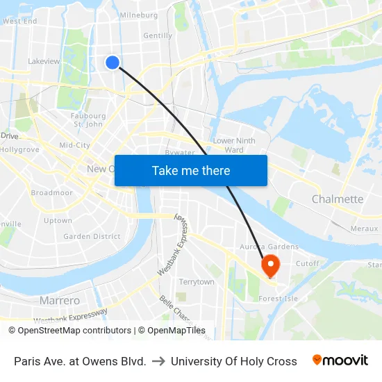 Paris Ave. at Owens Blvd. to University Of Holy Cross map